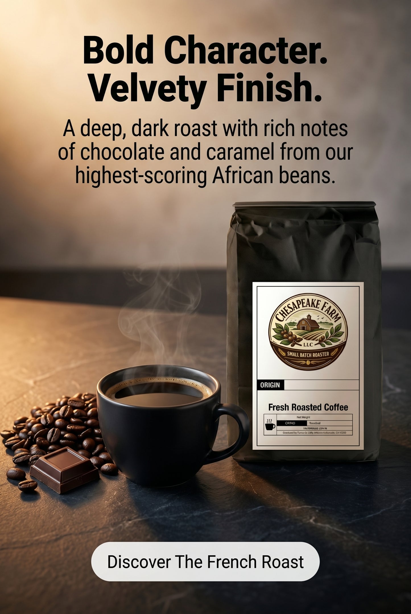 Café Tostado Oscuro de Tueste Francés con Carácter Intenso de Nuestros Granos Africanos Mejor Calificados, Cuerpo Aterciopelado y Acabado Suave