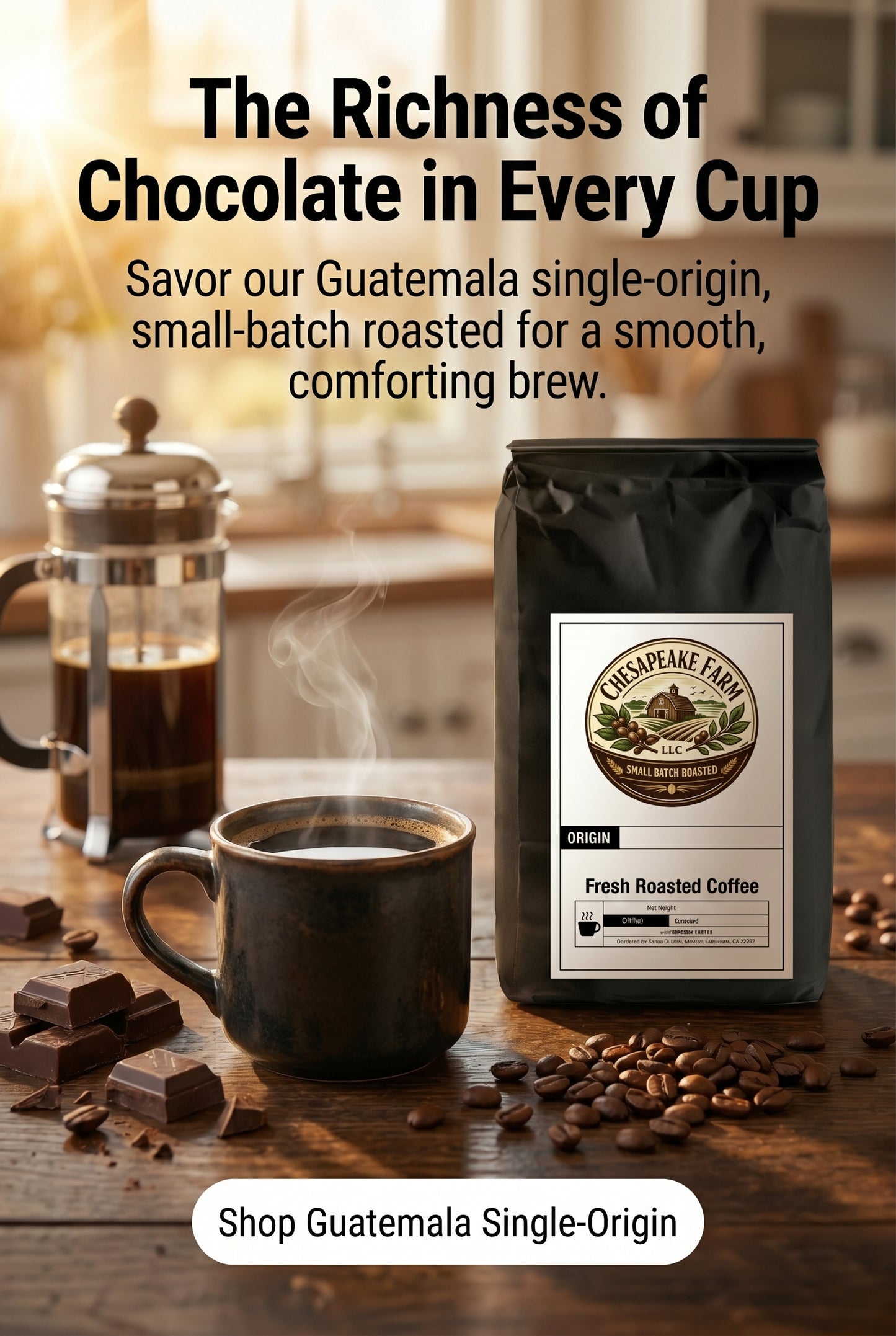 Café de origen único de Guatemala – Tostado medio, lotes pequeños, sabor intenso a chocolate