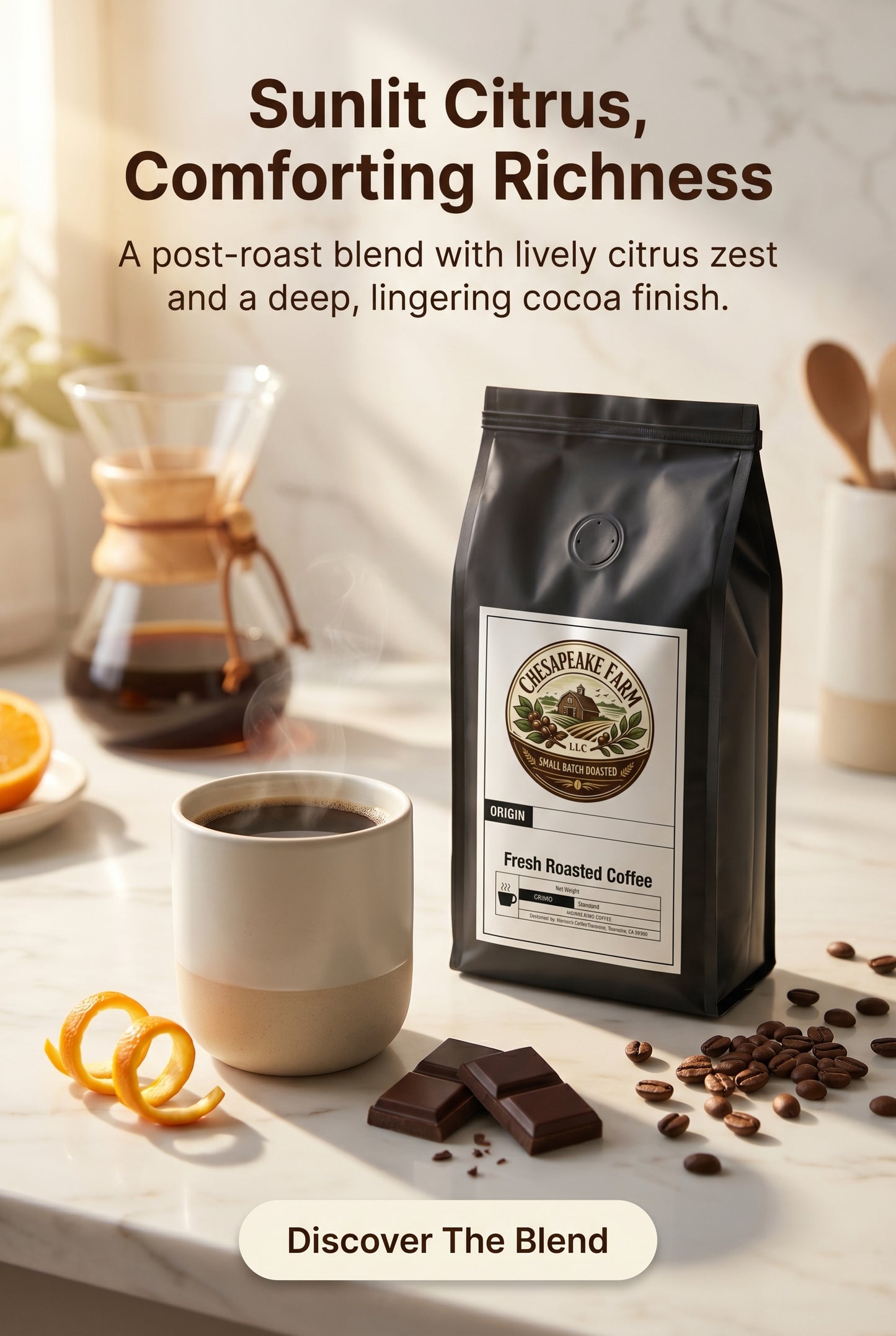 Kopi Safari, mezcla de café post-tostado con notas cítricas brillantes y final de cacao para mayor profundidad