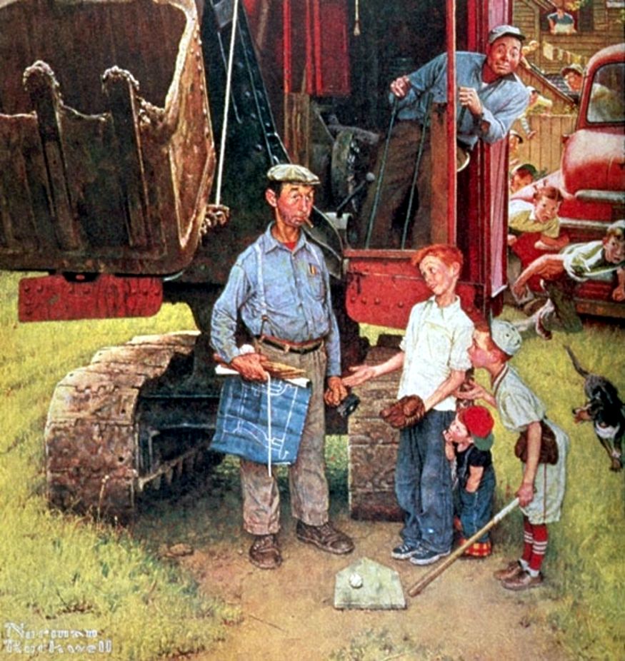 Baseball Vs Progress 1955 - Norman Rockwell Print - Heavy Cardstock - Matte Print