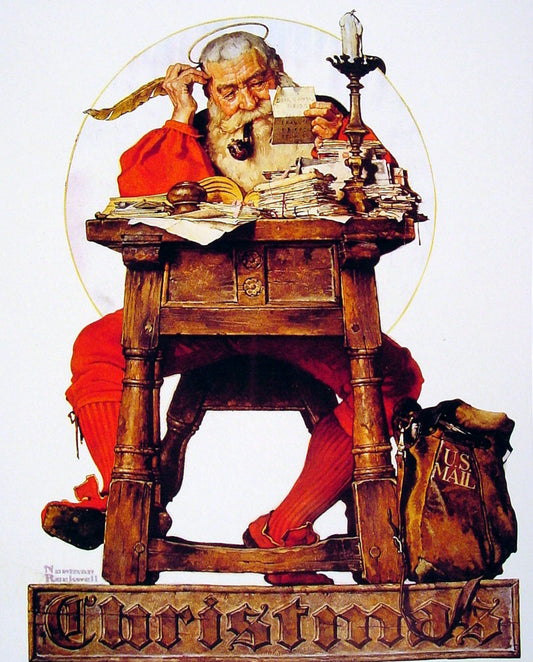 Christmas Santa Reading Mail 1935 Norman Rockwell Print - Heavy Cardstock - Matte Print