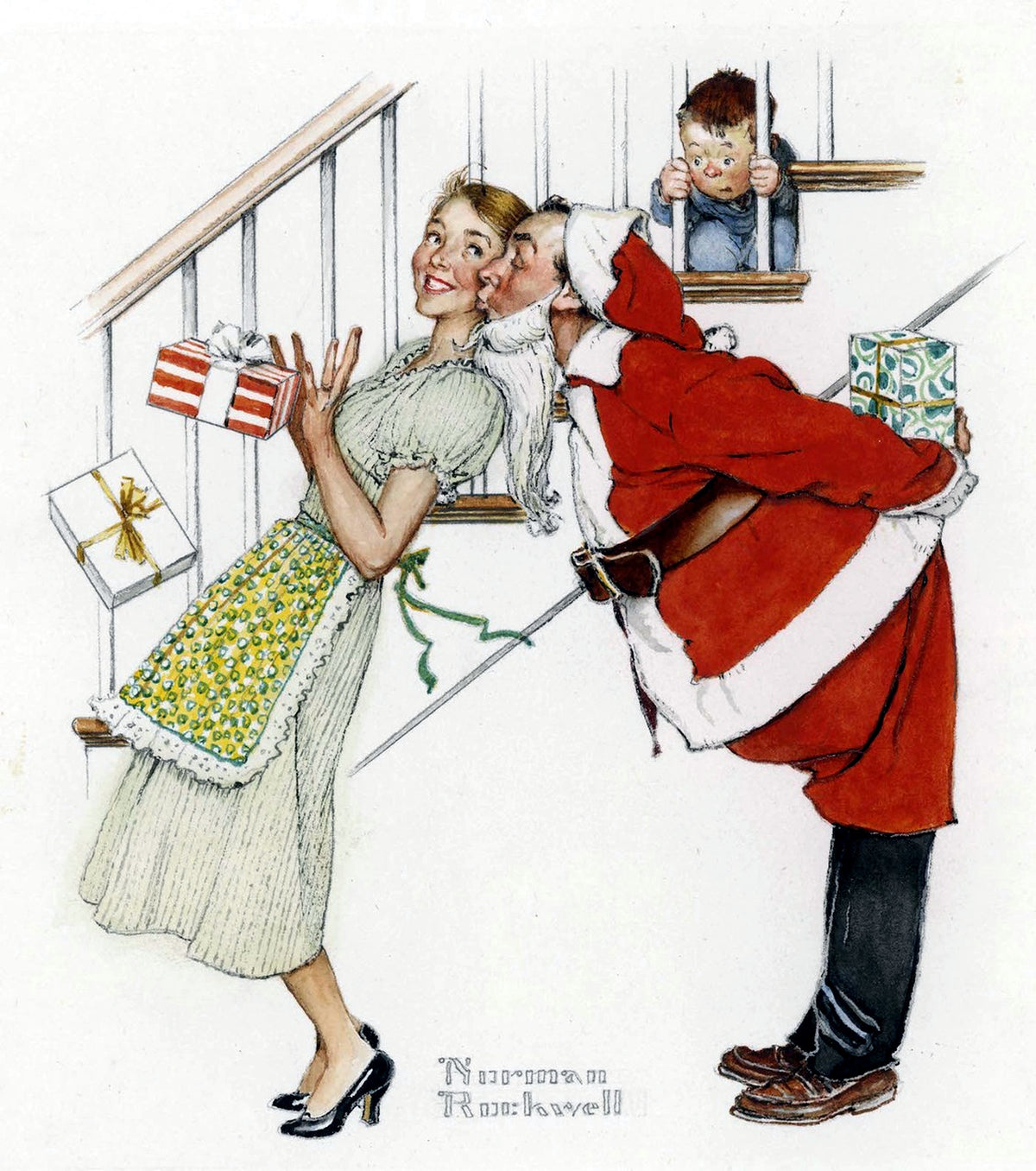 Kissing Santa 1941 Norman Rockwell Print - Heavy Cardstock - Matte Print