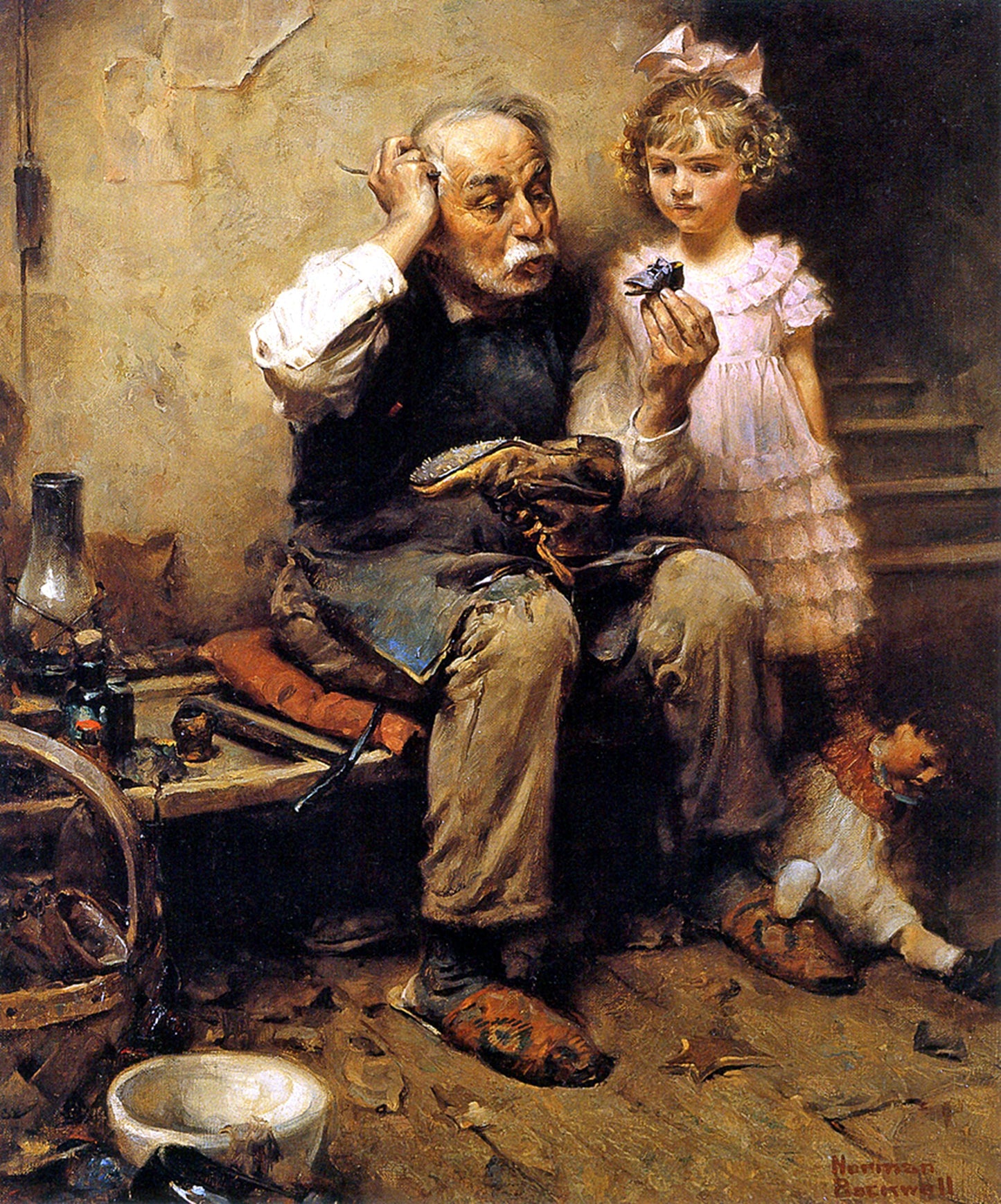 Cobbler Studying Doll's Shoe 1921 Norman Rockwell Print - Heavy Cardstock - Matte Print