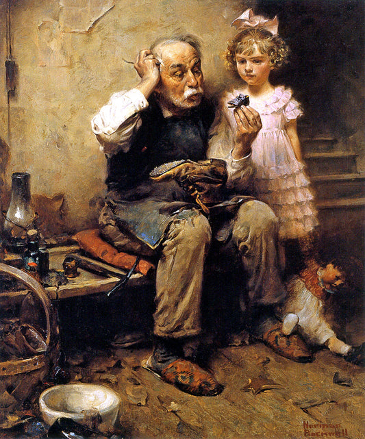 Cobbler Studying Doll's Shoe 1921 Norman Rockwell Print - Heavy Cardstock - Matte Print
