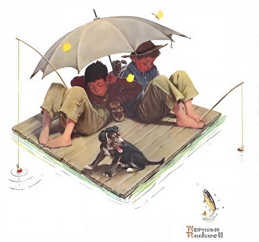 Fishing 1921 - Norman Rockwell Print - Heavy Cardstock - Matte Print