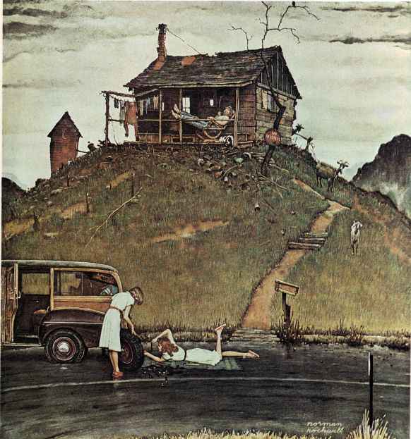 Fixing A Flat 1946 - Norman Rockwell Print - Heavy Cardstock - Matte Print