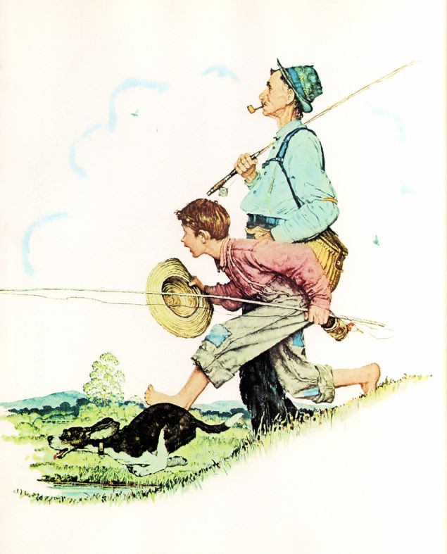 Four Seasons Calendar Grandpa and Me Going Fishing 1948 - Norman Rockwell Print - Heavy Cardstock - Matte Print