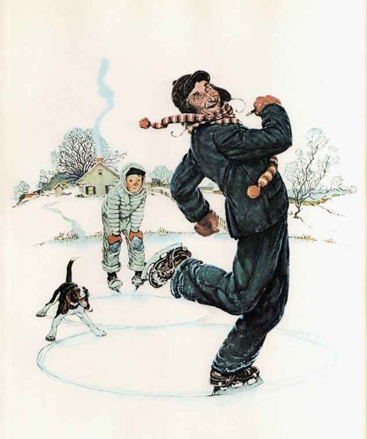 Four Seasons Calendar Grandpa and Me Ice-Skating 1948 - Norman Rockwell Print - Heavy Cardstock - Matte Print