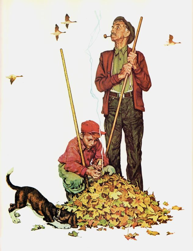 Four Seasons Calendar Grandpa and Me In Fall 1948 - Norman Rockwell Print - Heavy Cardstock - Matte Print