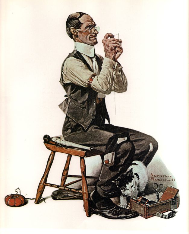 Man Threading A Needle 1922 - Norman Rockwell Print - Heavy Cardstock - Matte Print