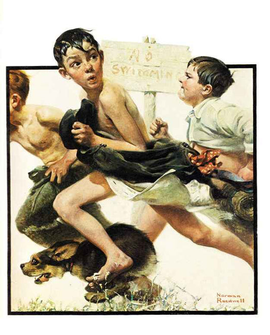 No Swimming 1921 - Norman Rockwell Print - Heavy Cardstock - Matte Print