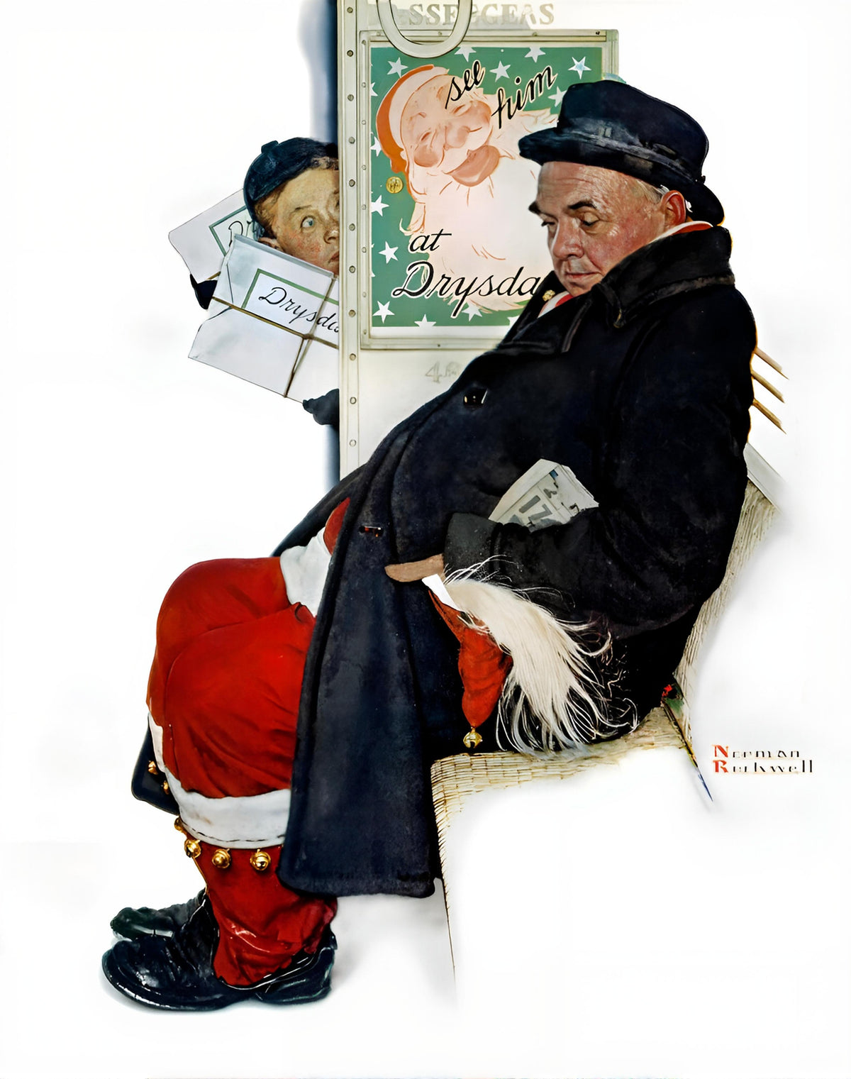 Norman Rockwell “Off Duty Santa” 1940 Vintage Christmas Art Print - Heavy Cardstock - Matte Print