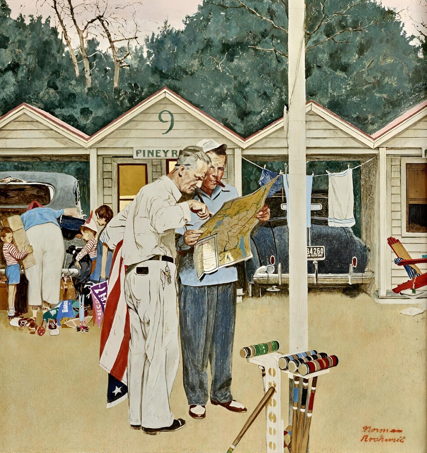 Pineyridge Cabins 1946 - Norman Rockwell Print - Heavy Cardstock - Matte Print
