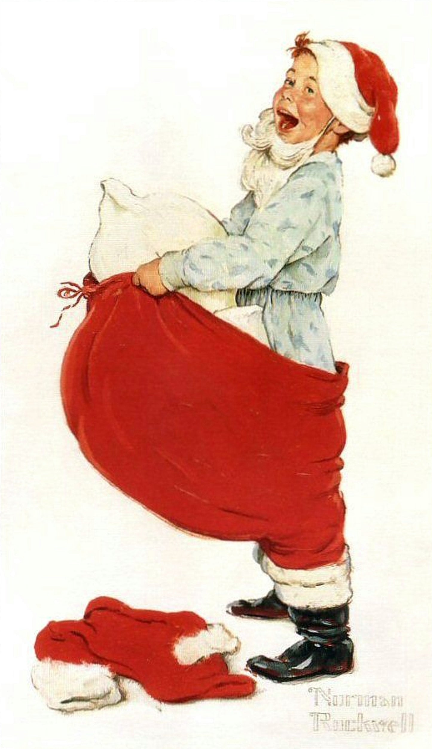 Santa's Helper 1955 - Norman Rockwell Print - Heavy Cardstock - Matte Print
