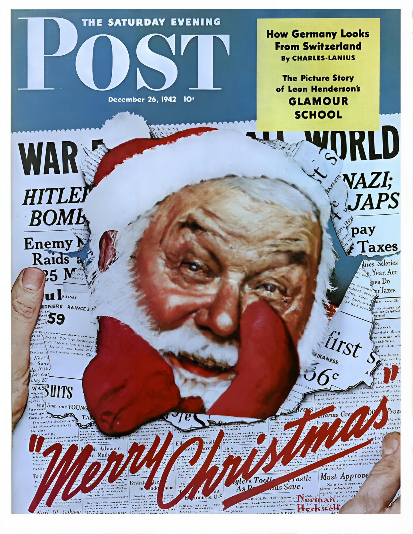Santa’s In the News 1942 - Norman Rockwell Print - Heavy Cardstock - Matte Print