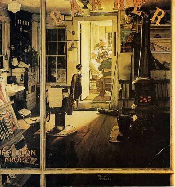 Shuffleton's Barbershop 1950 - Norman Rockwell Print - Heavy Cardstock - Matte Print