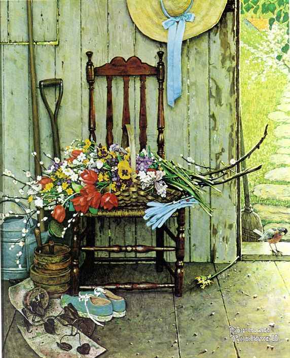 Spring Flowers 1969 - Norman Rockwell Print - Heavy Cardstock - Matte Print
