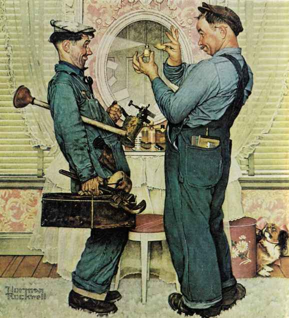The Plumbers 1951 - Norman Rockwell Print - Heavy Cardstock - Matte Print