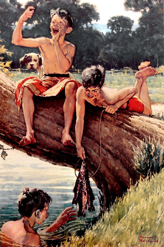 Three Boys Fishing 1937 - Norman Rockwell Print - Heavy Cardstock - Matte Print