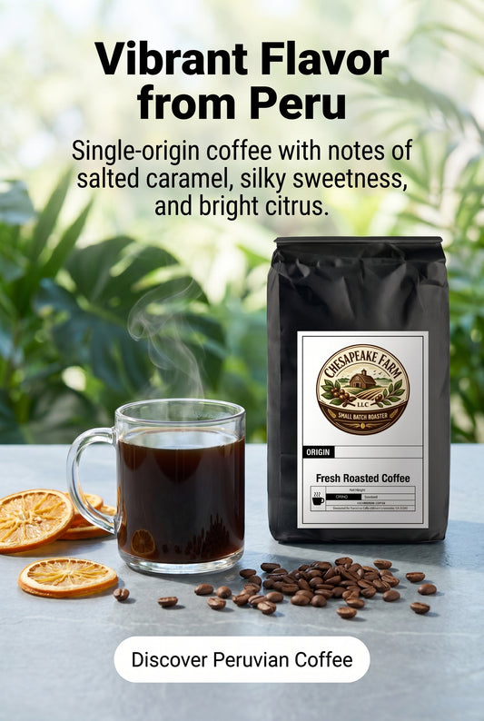 Café de Origen Único de Perú – Tostado Medio - Caramelo Salado, Dulce Sedoso y Cítrico