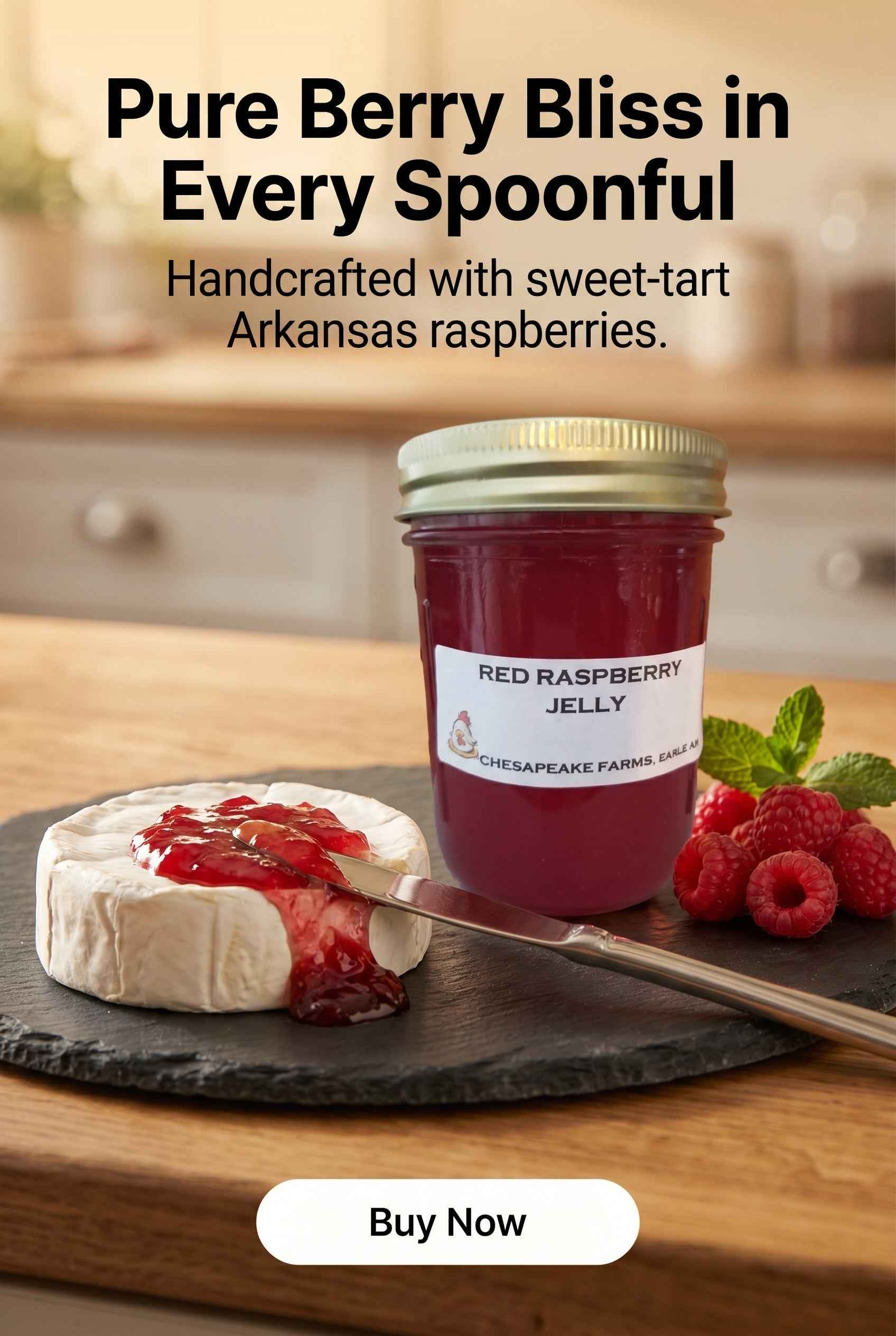 Organic Red Raspberry Jelly: Arkansas Grown, Vegan, 8 oz