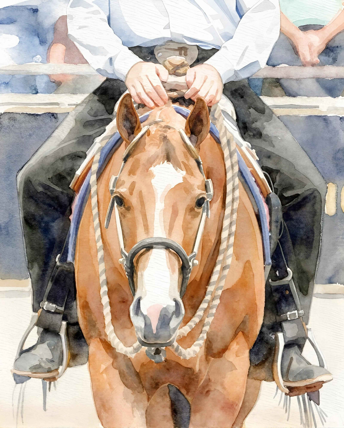 Waiting For Results - Western Pleasure Quarter Horse in Watercolors