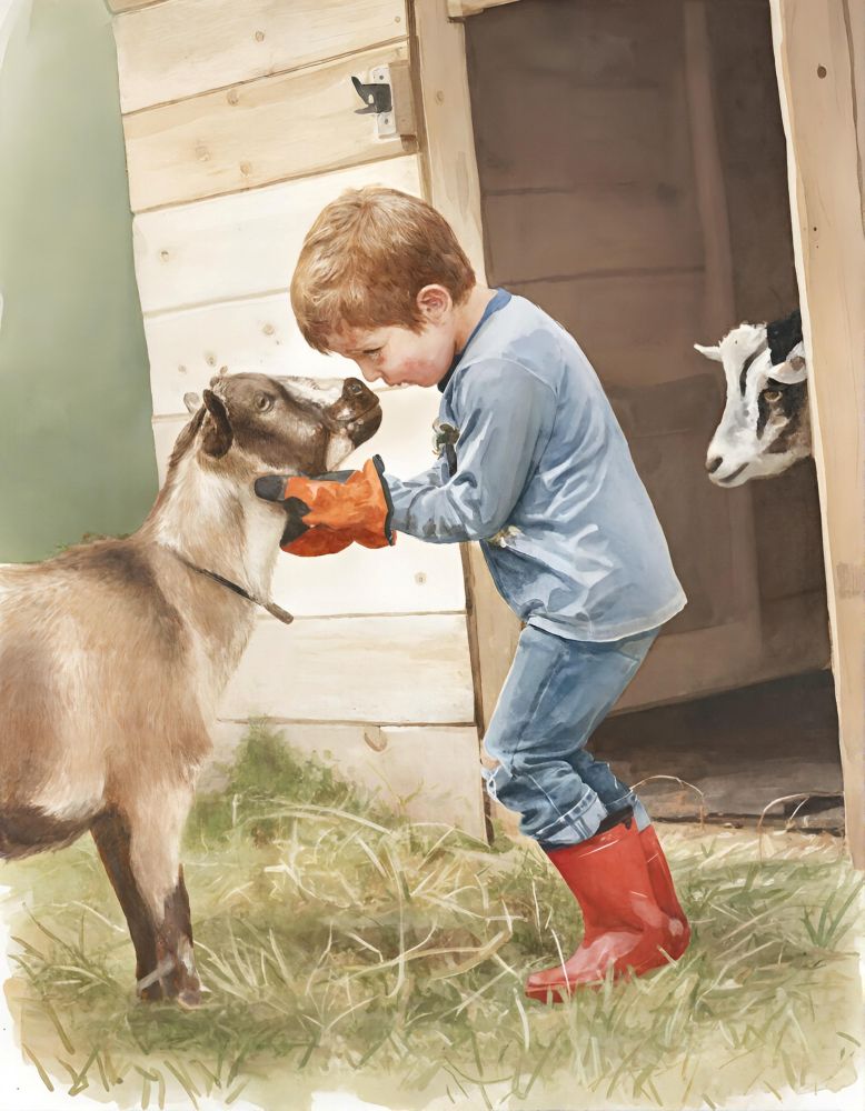 A Boy And His Goats In Watercolors - Digital Wall Art – Instant Download - Chesapeake Farms LLC - Gourmet Jams/Jellies & Coffee - Original Artworks - Antiques