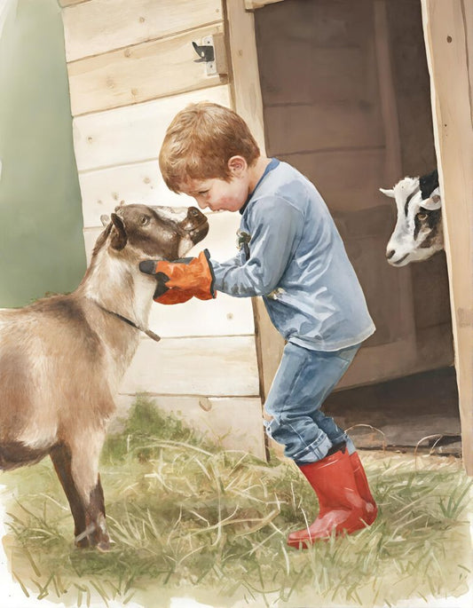 A Boy And His Goats In Watercolors - Digital Wall Art – Instant Download - Chesapeake Farms LLC - Gourmet Jams/Jellies & Coffee - Original Artworks - Antiques