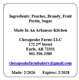 Arkansas Brandy Peach Jam 8oz – Small Batch, Gourmet Fruit - Chesapeake Farms LLC - Gourmet Jams/Jellies & Coffee - Original Artworks - Antiques