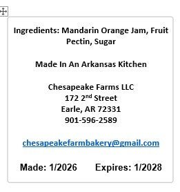 Arkansas - Made Mandarin Orange Jam – Organic Ingredients – 8 oz – Sweet Citrus - Chesapeake Farms LLC - Gourmet Jams/Jellies & Coffee - Original Artworks - Antiques
