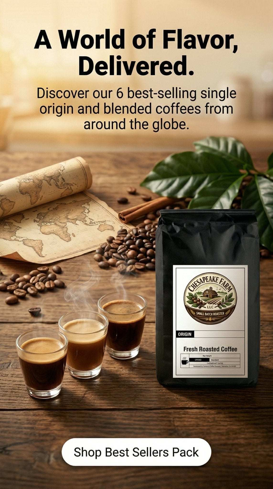 Best Sellers Sample Pack: 6Bean, Cowboy, Breakfast, Peru, Mexico, Bali - Chesapeake Farms LLC - Gourmet Jams/Jellies & Coffee - Original Artworks - Antiques