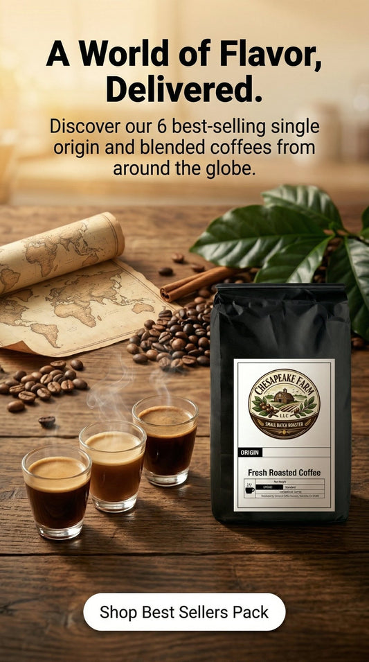 Best Sellers Sample Pack: 6Bean, Cowboy, Breakfast, Peru, Mexico, Bali - Chesapeake Farms LLC - Gourmet Jams/Jellies & Coffee - Original Artworks - Antiques