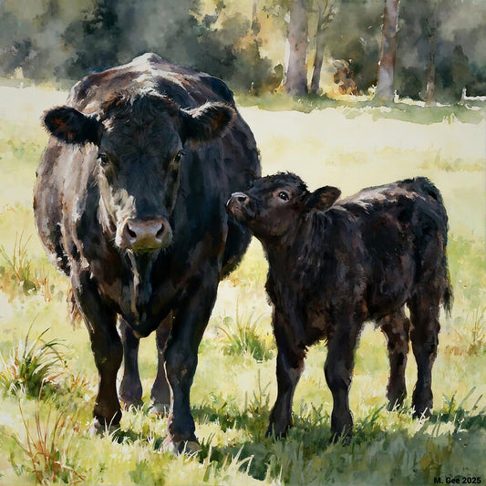Black Angus Cow and Calf Study A - Digital Wall Art – Instant Download - Chesapeake Farms LLC - Gourmet Jams/Jellies & Coffee - Original Artworks - Antiques
