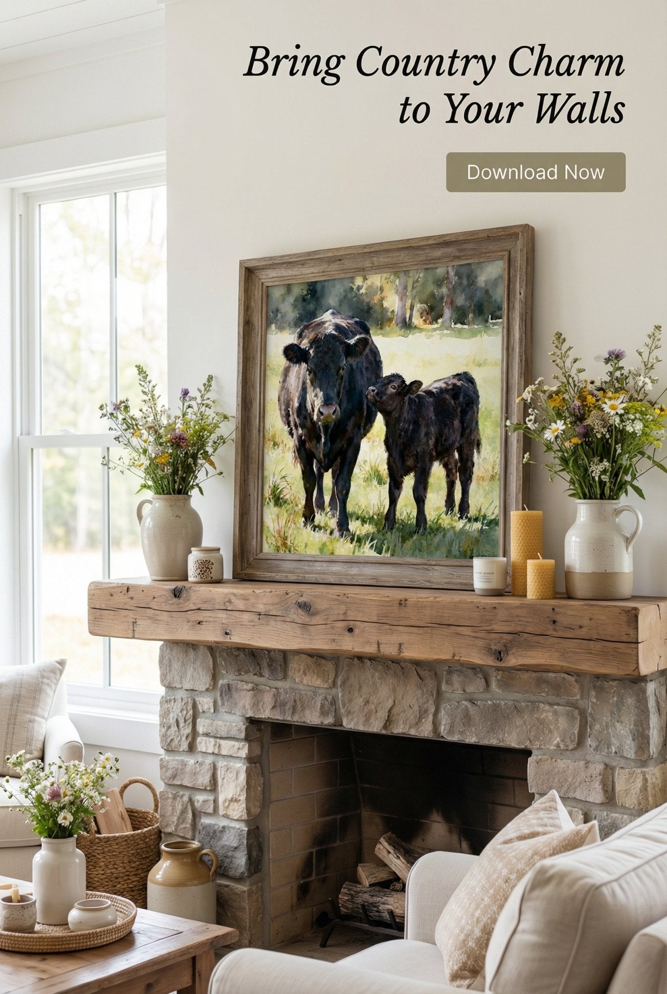 Black Angus Cow and Calf Study A - Digital Wall Art – Instant Download - Chesapeake Farms LLC - Gourmet Jams/Jellies & Coffee - Original Artworks - Antiques