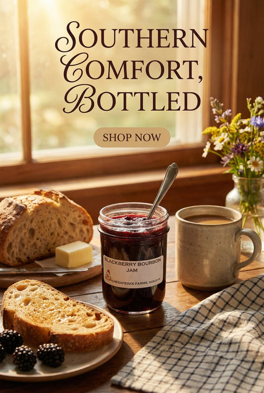 Blackberry Bourbon Jam – 8 oz Jar – Organic, Arkansas Grown – Small Batch - Chesapeake Farms LLC - Gourmet Jams/Jellies & Coffee - Original Artworks - Antiques