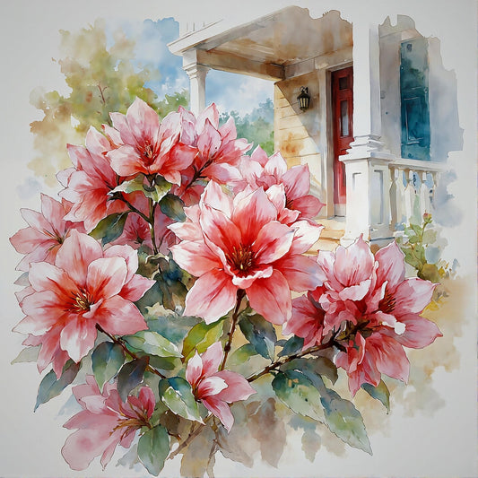 Blossoming Azalea Bush In Watercolors Digital Wall Art – Instant Download - Chesapeake Farms LLC - Gourmet Jams/Jellies & Coffee - Original Artworks - Antiques