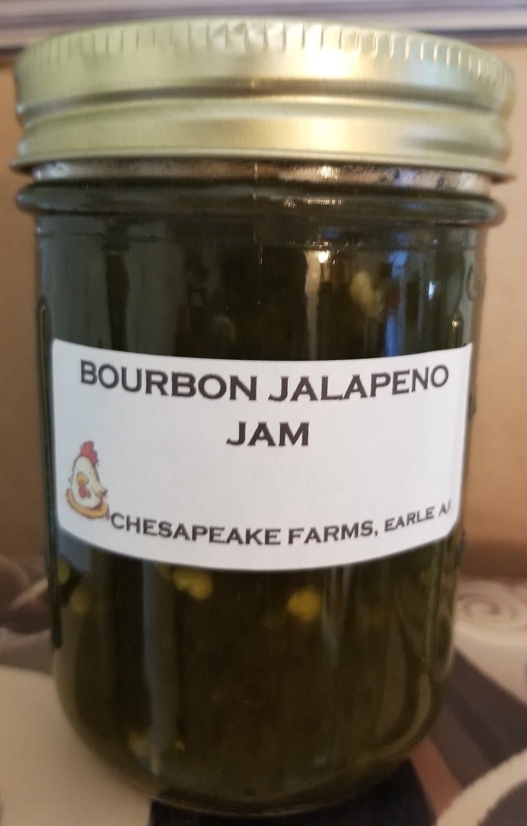 Bourbon Jalapeño Jam – 8 oz Jar – Organic, Arkansas Grown – Small Batch – Sweet - Chesapeake Farms LLC - Gourmet Jams/Jellies & Coffee - Original Artworks - Antiques