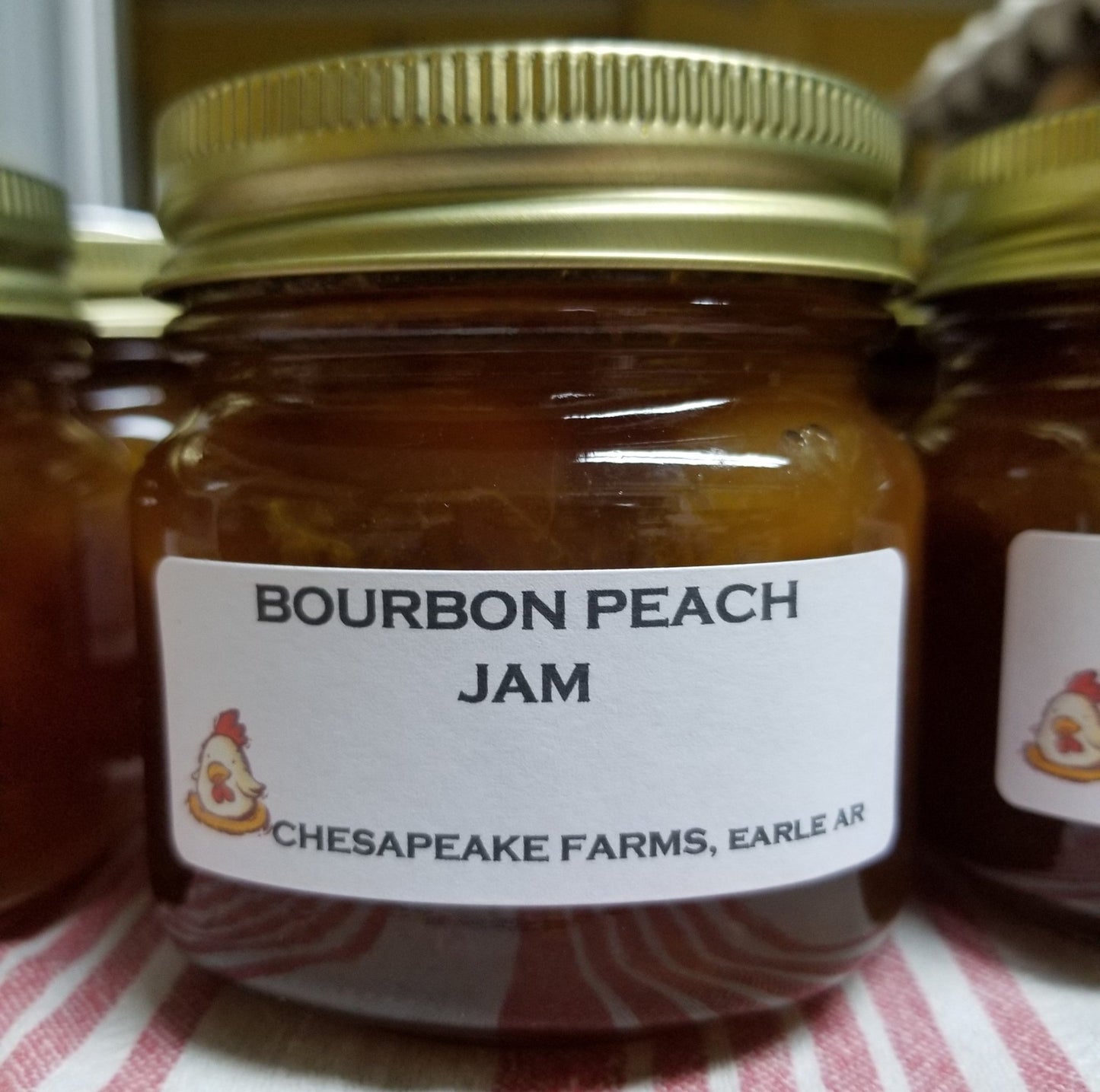 Bourbon Peach Jam – 8 oz Jar – Organic, Arkansas Grown – Small Batch – Southern - Chesapeake Farms LLC - Gourmet Jams/Jellies & Coffee - Original Artworks - Antiques