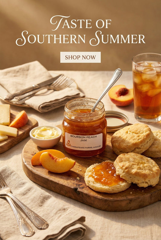 Bourbon Peach Jam – 8 oz Jar – Organic, Arkansas Grown – Small Batch – Southern - Chesapeake Farms LLC - Gourmet Jams/Jellies & Coffee - Original Artworks - Antiques
