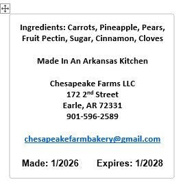 Carrot Cake Jam – 8 oz Jar – Organic, Arkansas Grown – Small Batch – Vegan - Chesapeake Farms LLC - Gourmet Jams/Jellies & Coffee - Original Artworks - Antiques