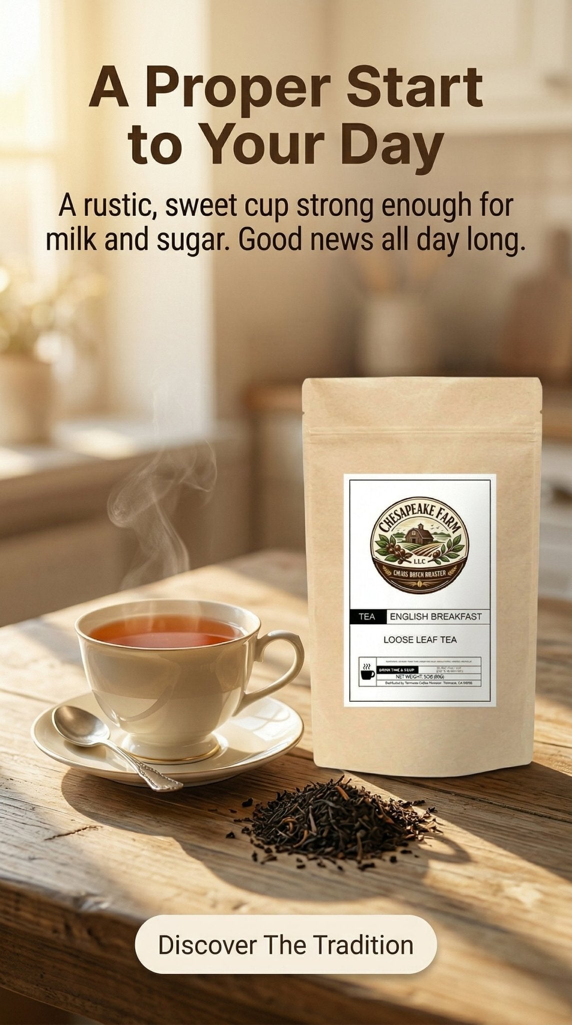 English Breakfast – Bold, Rustic & Perfect for Milk and Sugar - Chesapeake Farms LLC - Gourmet Jams/Jellies & Coffee - Original Artworks - Antiques