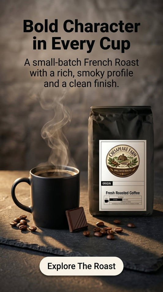 French Roast – Bold, Dark, Small‑Batch Central American Blend - Chesapeake Farms LLC - Gourmet Jams/Jellies & Coffee - Original Artworks - Antiques