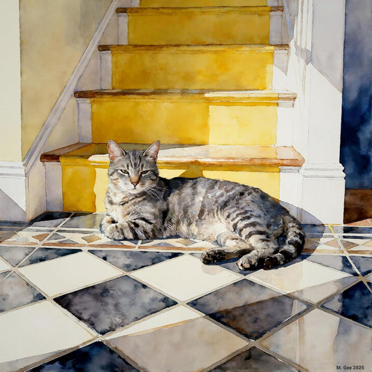 Grey Tabby Cat Study A In Watercolors - Digital Wall Art – Instant Download - Chesapeake Farms LLC - Gourmet Jams/Jellies & Coffee - Original Artworks - Antiques