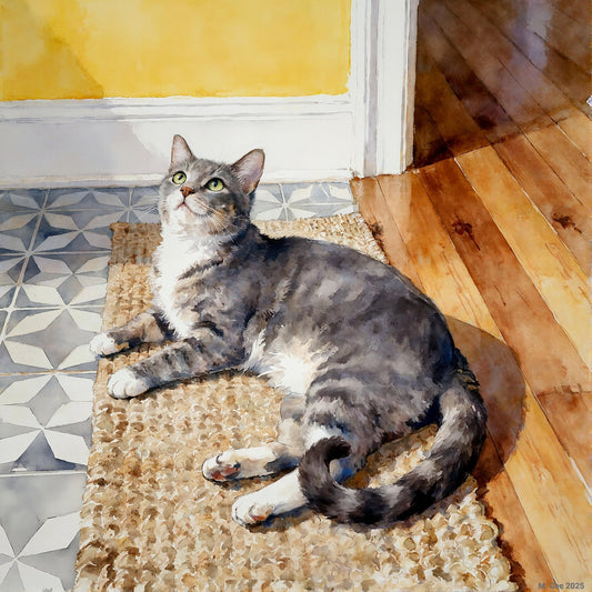 Grey Tabby Cat Study B In Watercolors - Digital Wall Art – Instant Download - Chesapeake Farms LLC - Gourmet Jams/Jellies & Coffee - Original Artworks - Antiques