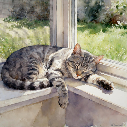 Grey Tabby Cat Study C In Watercolors - Digital Wall Art – Instant Download - Chesapeake Farms LLC - Gourmet Jams/Jellies & Coffee - Original Artworks - Antiques