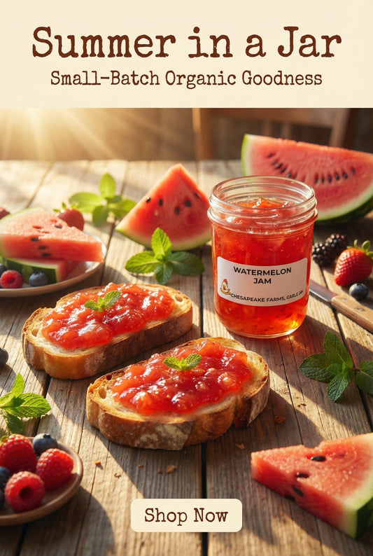 Handcrafted Watermelon Jelly 8oz – Organic, Seasonal Fruit, Gourmet Vegan Spread - Chesapeake Farms LLC - Gourmet Jams/Jellies & Coffee - Original Artworks - Antiques