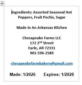 Hot Pepper Jelly – 8 oz Jar | Organic, Arkansas - Grown | Sweet Heat | Great Gift - Chesapeake Farms LLC - Gourmet Jams/Jellies & Coffee - Original Artworks - Antiques