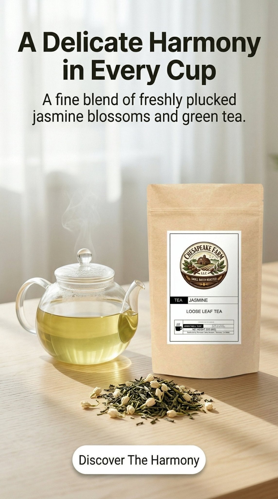 Jasmine – Sweet, Silky & Fragrant Green Tea Blend - Chesapeake Farms LLC - Gourmet Jams/Jellies & Coffee - Original Artworks - Antiques