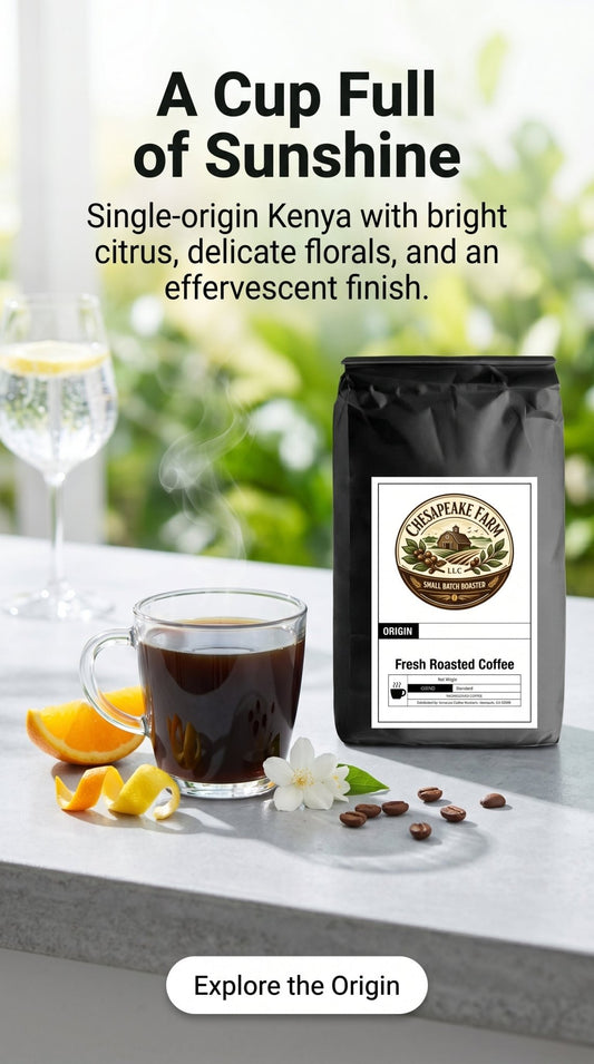 Kenya – Bright, Citrus‑Forward Single‑Origin Coffee with Floral & Effervescent Notes - Chesapeake Farms LLC - Gourmet Jams/Jellies & Coffee - Original Artworks - Antiques