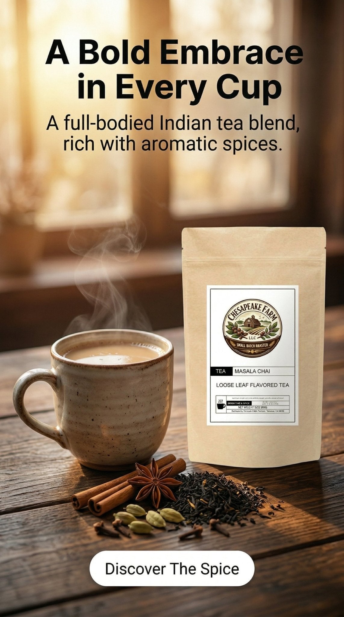 Masala Chai – Bold, Spicy & Full‑Bodied Indian Tea Blend - Chesapeake Farms LLC - Gourmet Jams/Jellies & Coffee - Original Artworks - Antiques
